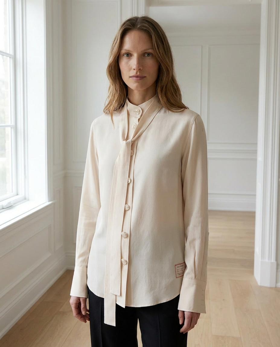 Vintage Neck Tie Blouse in Cream