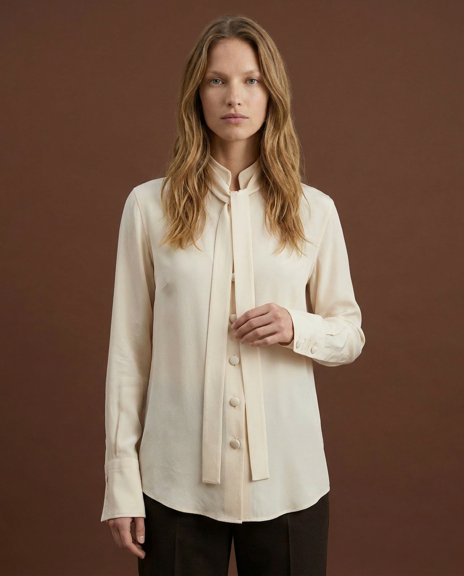 Vintage Neck Tie Blouse in Cream