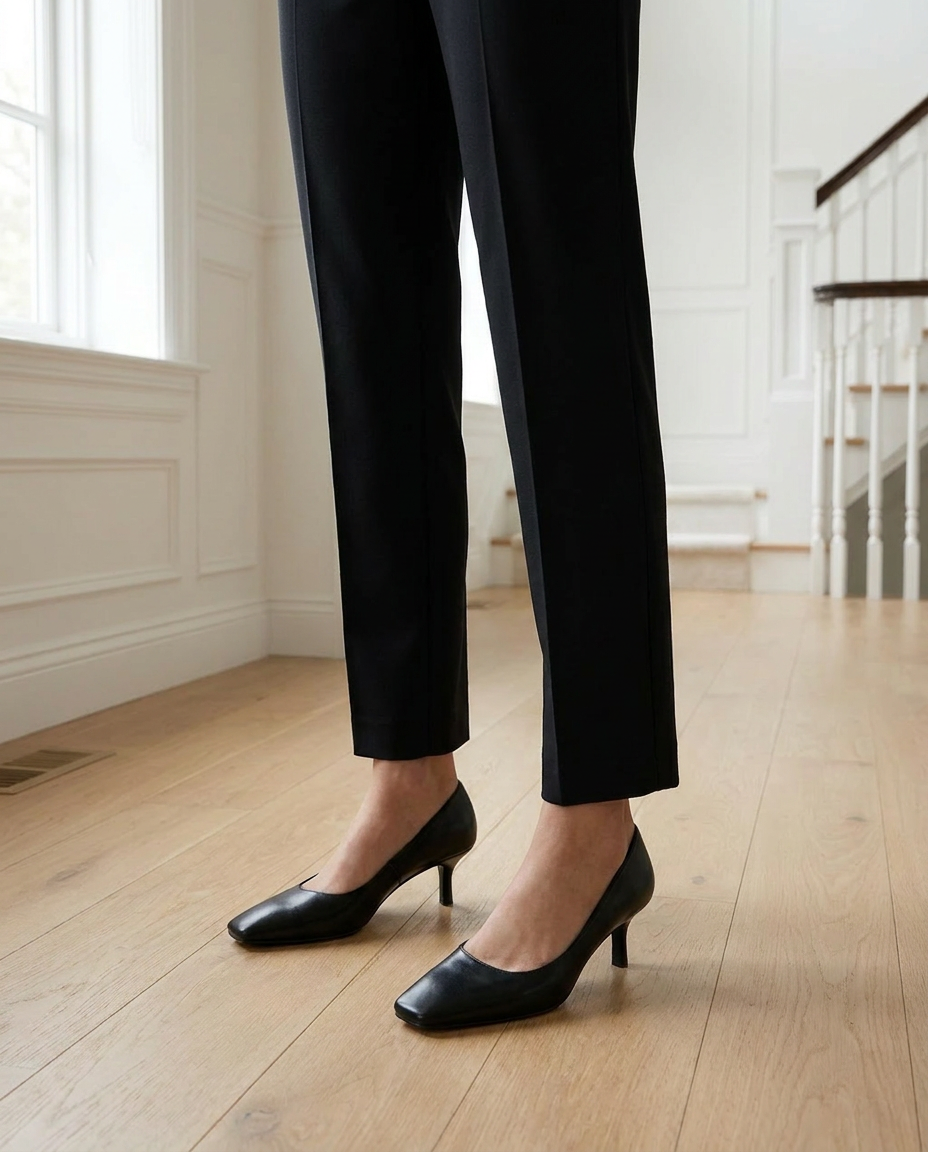 Linzi Shoes - Delaney Black Faux Leather Square Toe Court Heels- 8